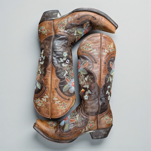 Old Gringo Bonnie Floral Embroidered Cowboy Boots Brown Distressed - Picture 11 of 16